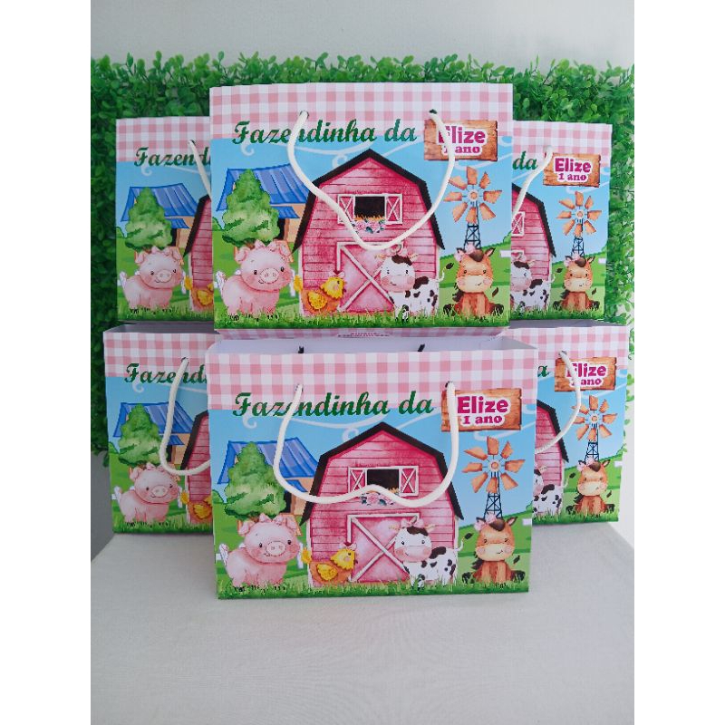 SACOLINHAS FAZENDINHA ROSA( PEGUE E MONTE ( 16*20) lembrancinhas personalizadas para festa infantil da fazendinha rosa