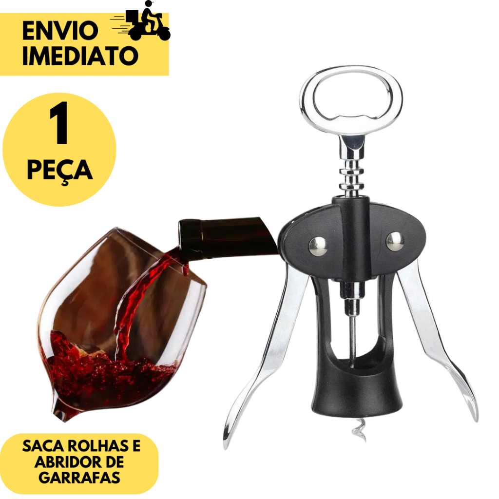 Saca Rolha com Abridor de Garrafas 2 em 1 Aço Inox Cozinha Bar Restaurante Dia a Dia Pizzaria