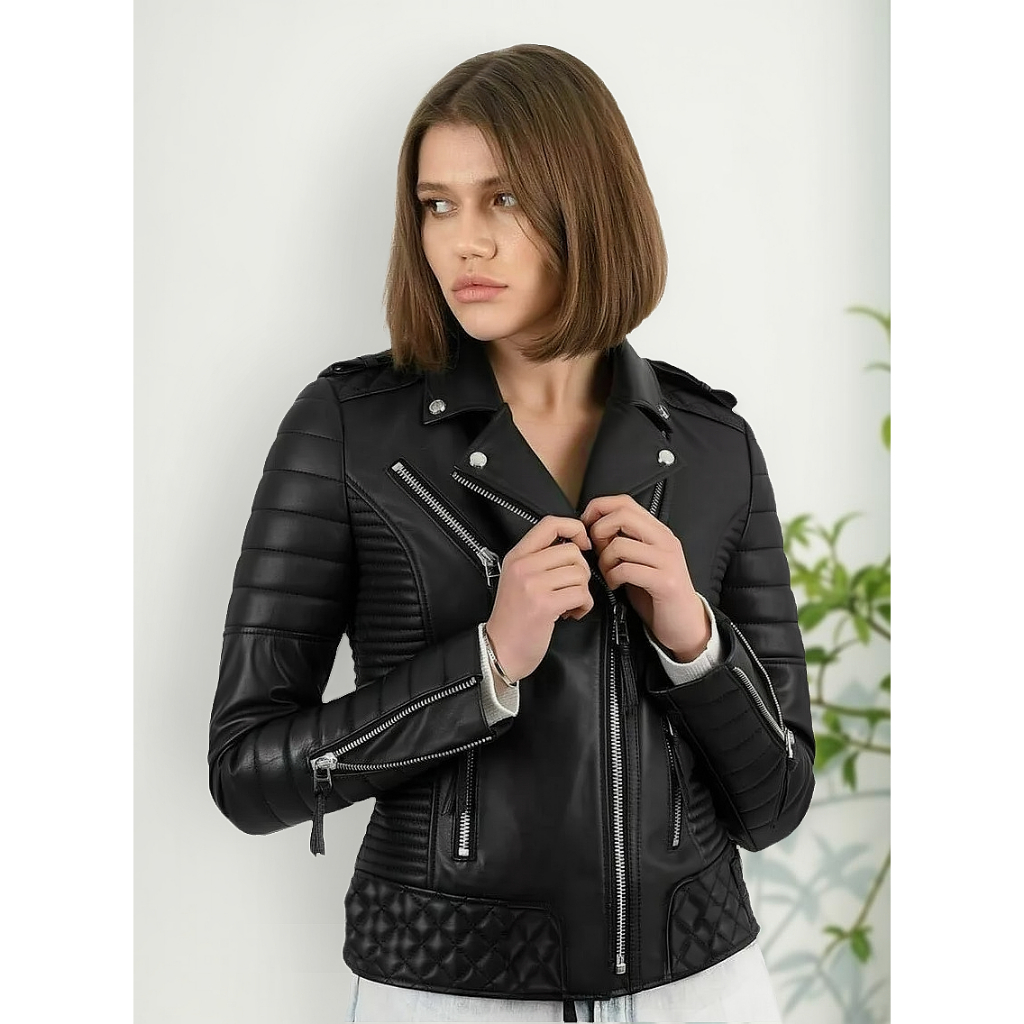 Jaqueta feminina 100% couro legítimo bovino luxo premium Anabel