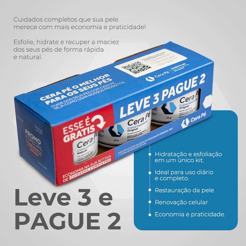 Kit Cera pé Leve 2 Original 50g e Ganhe 1 Cera pé Esfoliante 50g