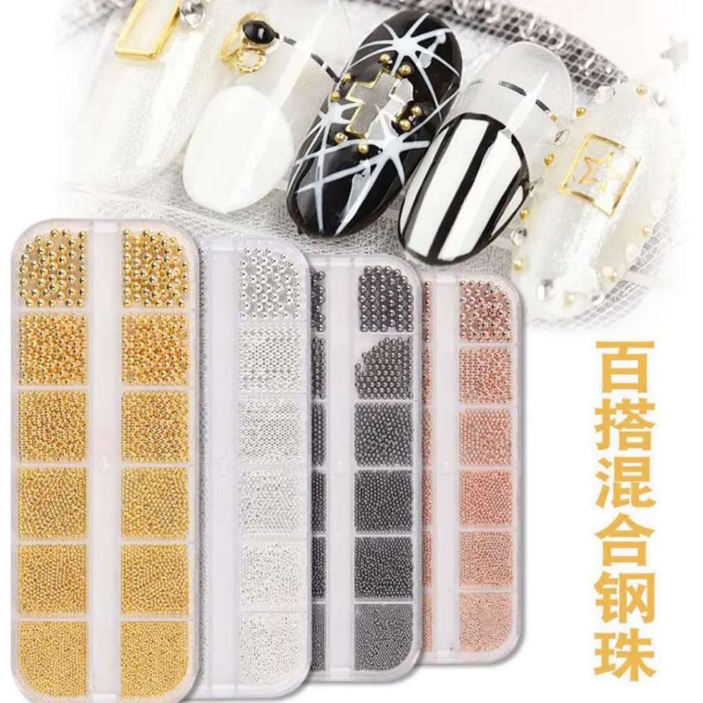 kit estojo com 12 contas de aço para decoração de unhas - C&S BAZAR -