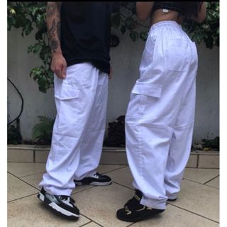 Calça Cargo jeans e sarja Larga Masculina Skate Caqui 6 Bolsos Fechamento Cordão Unissex em Oferta na Shopee