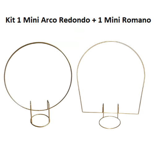 Kit Mini Arco Redondo e Mini Arco Romano Dourado em Ferro p/ Decoração