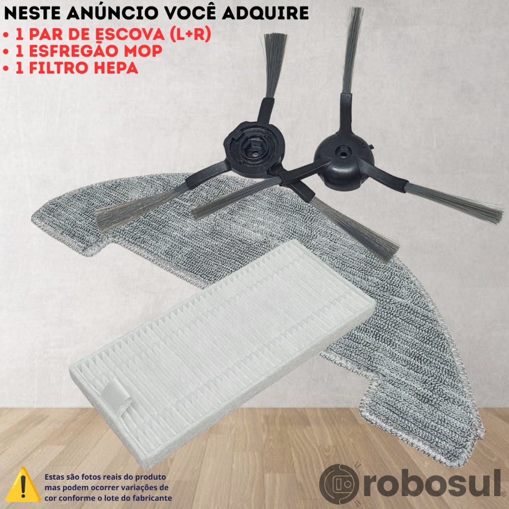 Par Escovas Filtro e Esfregão Pano Mop Para Robo Aspirador Wap W400