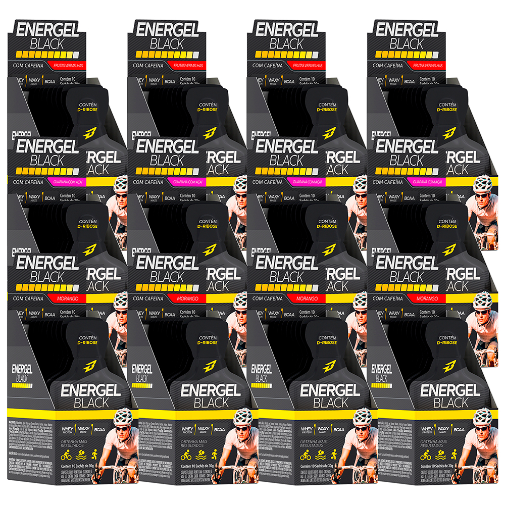 Kit 12x Caixas Energel Black C/ Cafeína Bodyaction - Gel de Carboidratos Total 120 Sachês (Carbogel)