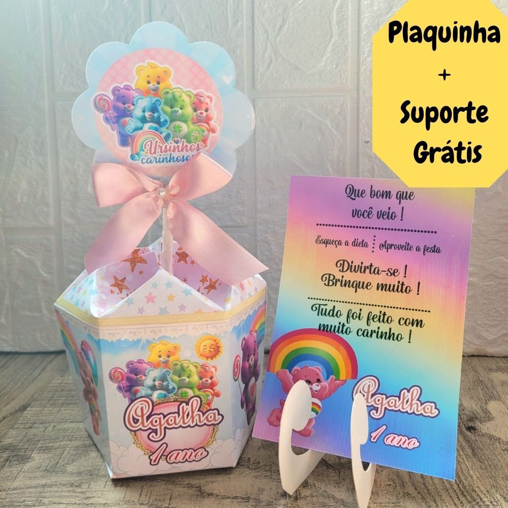 Centro de Mesa Ursinhos Carinhosos + Plaquinha Personalizado Cachepô Lembrancinha Arranjo p/Festa Enfeite