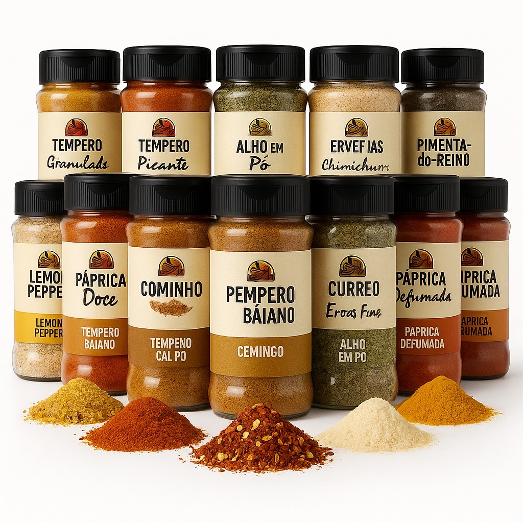 Kit 10 Temperos e Condimentos Naturais no Pote com Tampa Dosador | Envio Rápido em Oferta na Shopee