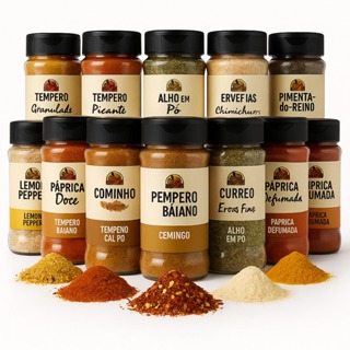 Kit 10 Temperos e Condimentos Naturais no Pote com Tampa Dosador | Envio Rápido em Oferta na Shopee