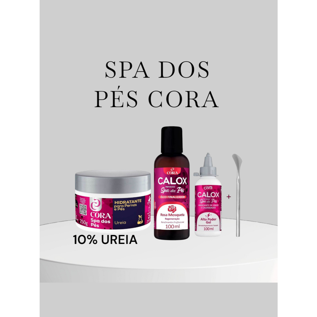 Kit Spa dos Pés Cora: Calox Gel Óleo Rosa Mosqueta_ Ceme  Hidratante Ureia 10% + Espátula 222