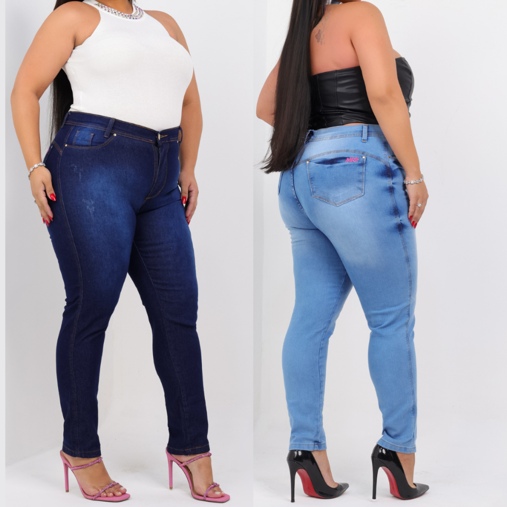 Kit 2 Calça Jeans Feminina Plus Size Levanta Bumbum Confortável Mr Jeans Com Lycra em Oferta na Shopee