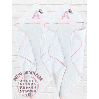 Kit 2 Toalha De Banho Personalizada Inicial Nome Do Bebe C/ Capuz Menino Menina Bordado 100% Algodão em Oferta na Shopee