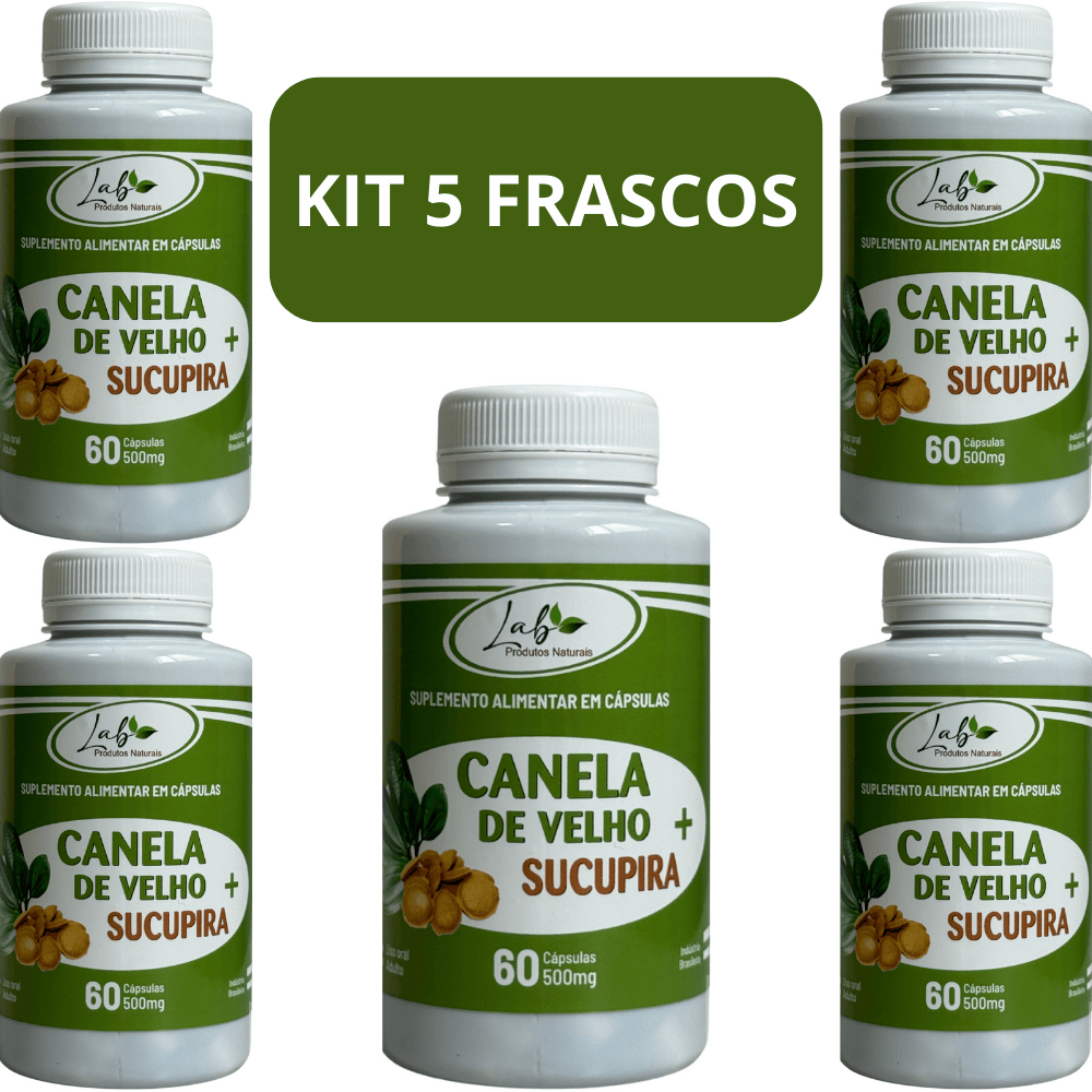 Canela + Sucupira - 60 Cápsulas 500mg - Suplemento Alimentar - Kit 5