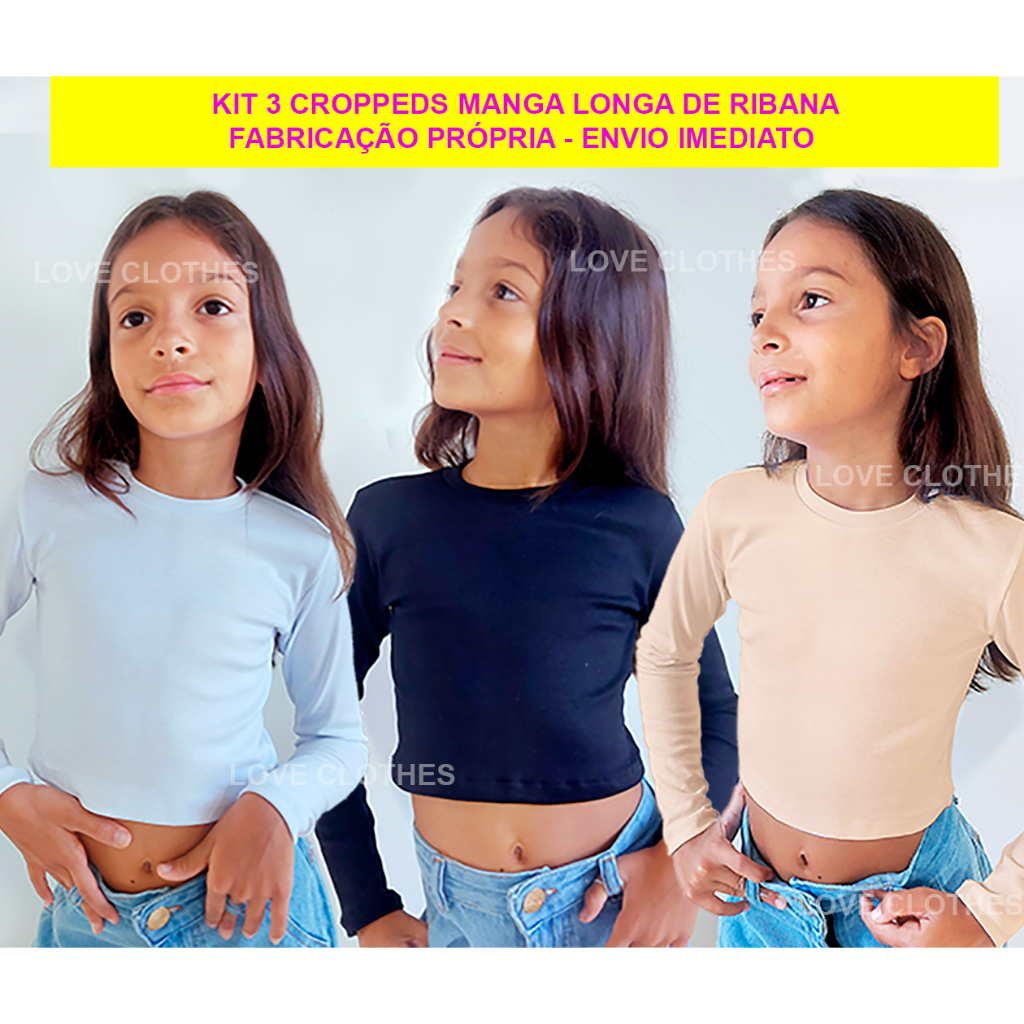 Cropped Infantil de Ribana Blusa Menina Manga Longa Segunda pele  Stitch Capivara
