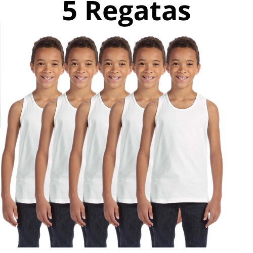 Kit Com 5 Peças De Camiseta Regata 100% Poliéster Básica Infantil Menino
