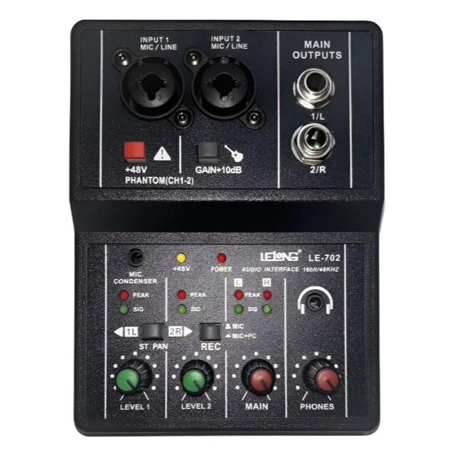 Mini Mesa De Som 2 Canais Lelong Le-702
