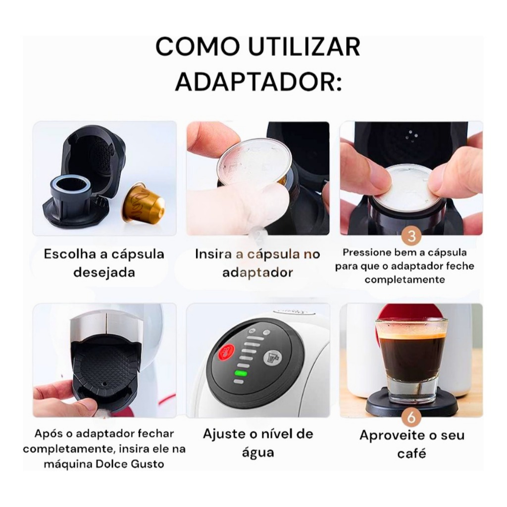Kit Adaptador Reutilizável Porta Pó Café Moído + Adaptador Capsulas Nespresso para Dolce Gusto