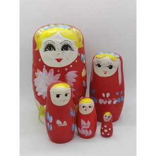 Boneca Matryoshka Russa Matriosca 5 Peças Madeira Cor Vermelho