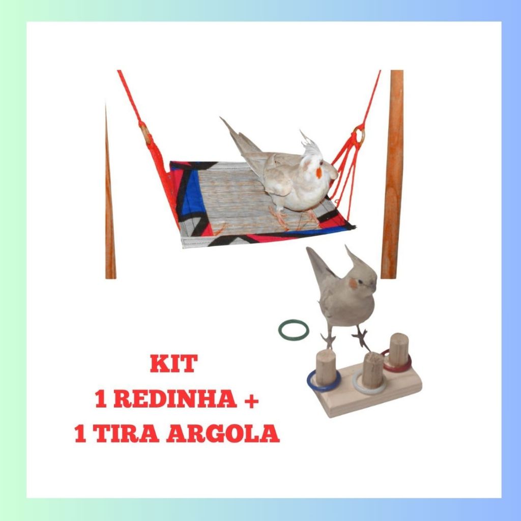 Kit 2 Brinquedos Para Calopsita Rede De Gaiola + Pega Tira Argola De Treinamento Aves Periquitos Agapornis