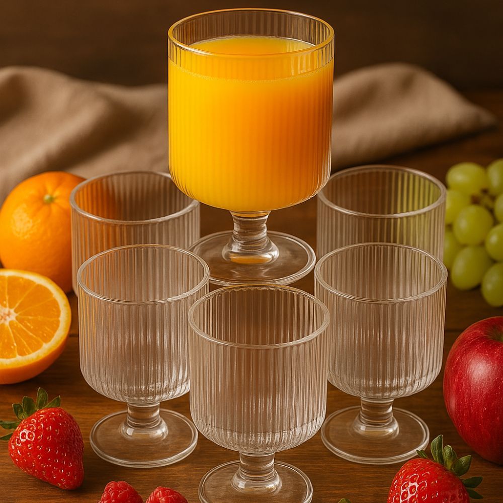 Jogo 06 Taças de Vidro Trabalhado 270ml Coquetel Drinks
