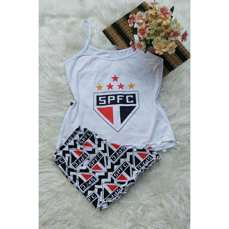 Pijama Baby Doll feminino Time Short + Blusa Tecido leve e Macio Para Dormir Presente De Natal Presente De Aniversário