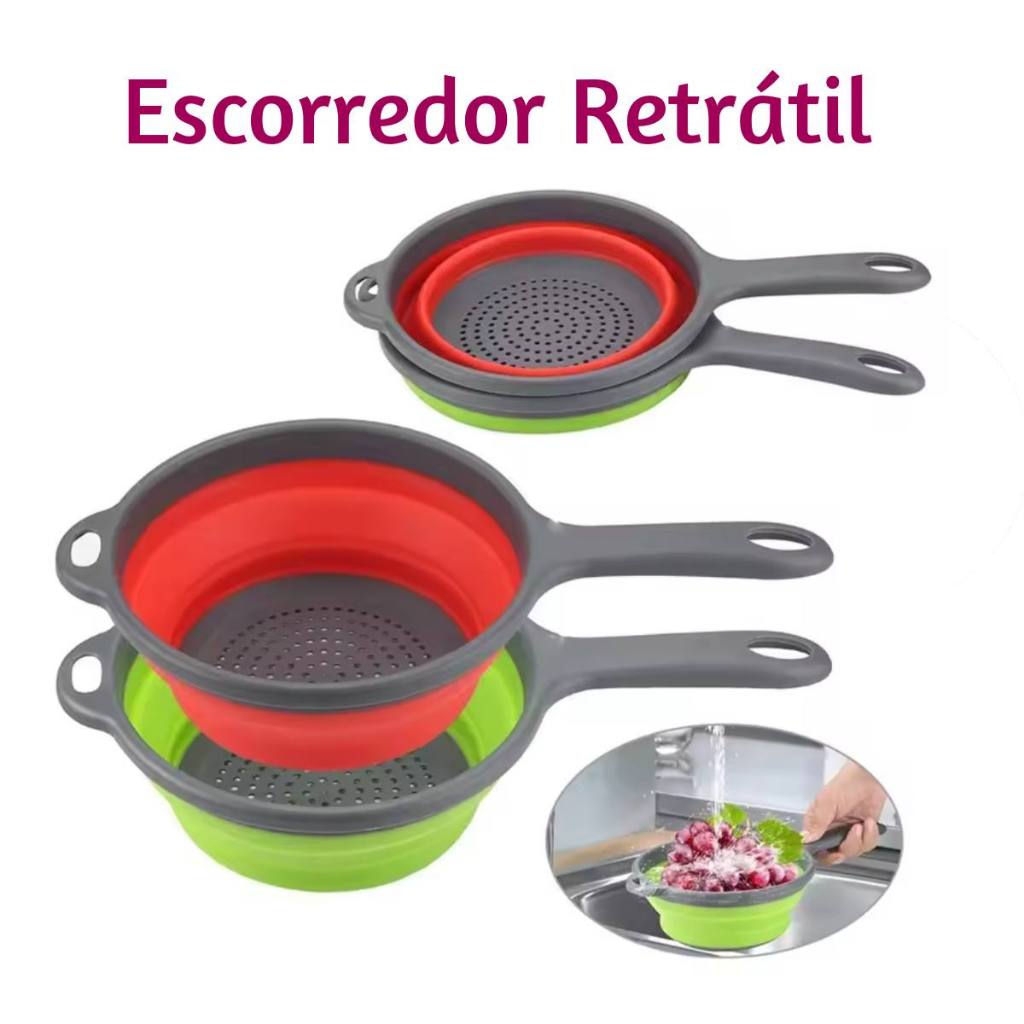 Escorredor Retrátil de Silicone 32cm  COM CABO Dobrável para Macarrão, Massas, Legumes e Verduras