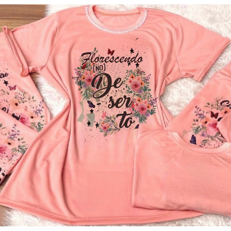 Blusa Evangélica Feminina Florescendo no Deserto - Estampa Cristã Floral, Gola com Pérolas