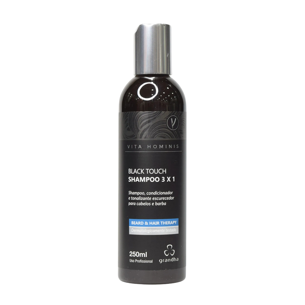 Shampoo Escurecedor Tonalizante Cabelos Barba Preto Grandha Vita Hominis Black Touch 3 em 1