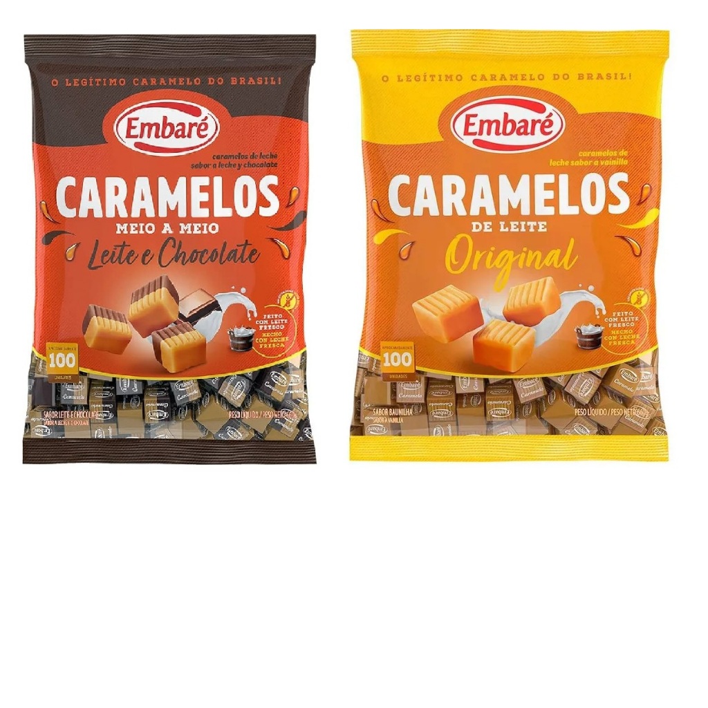 Kit Bala Caramelo 660g + Bala Caramelo Embaré Meio A Meio Leite E Chocolate 660g -