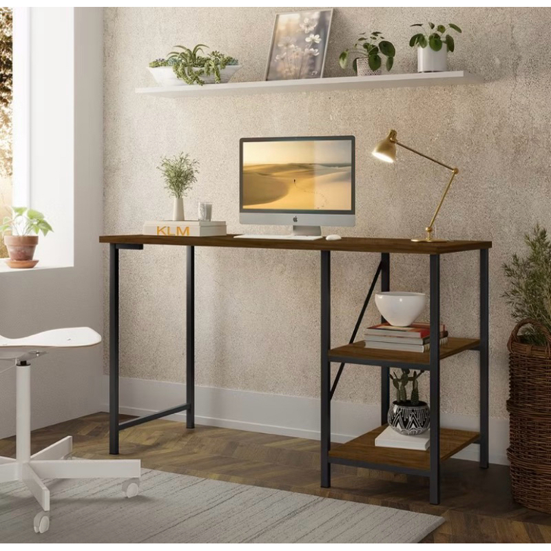 Mesa escrivaninha Industrial Office MDF e Metalstar 120cm 2 prateleiras