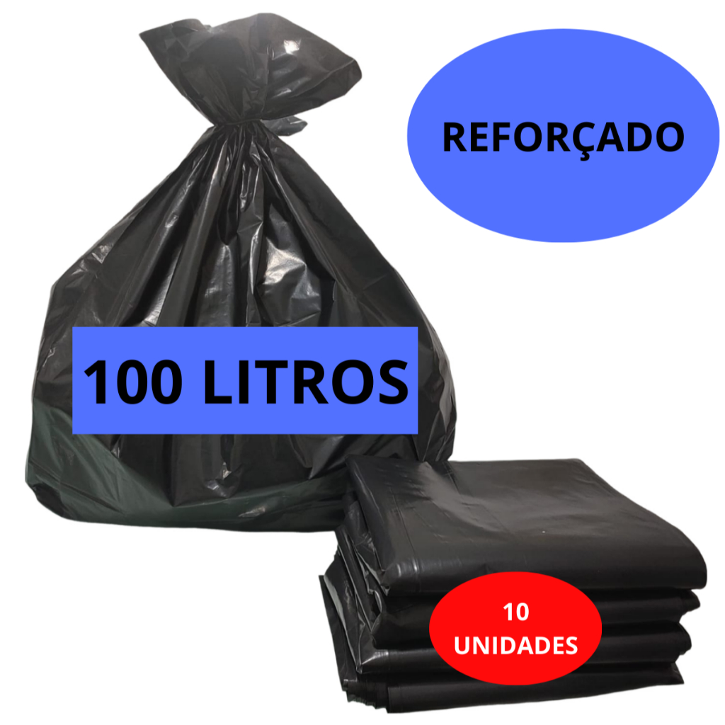 Saco de lixo 100 Litros Super Reforçado Resistente Otima Qualidade Uso Pesado Grosso com 10 unidades em Oferta na Shopee