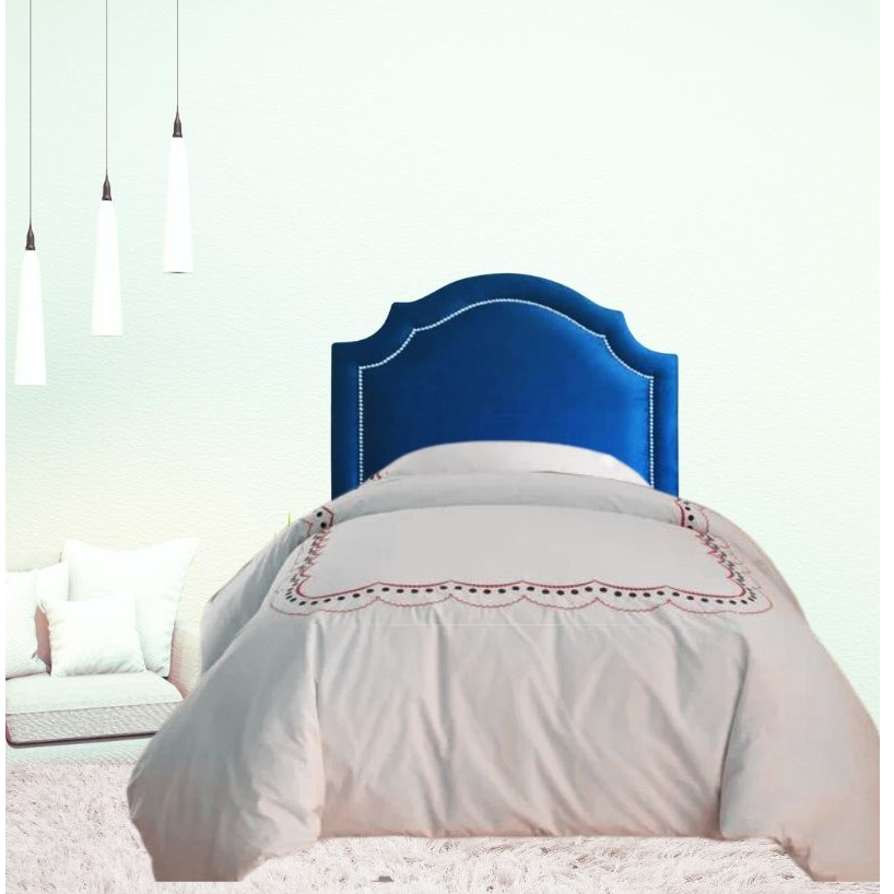 Cabeceira Solteiro Provençal Veludo Azul Escuro com Tachas