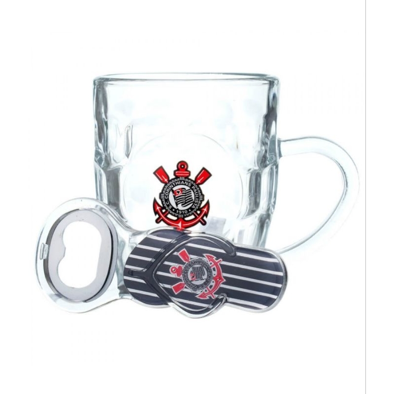Caneca Vidro 310ml Com Abridor - Corinthians
