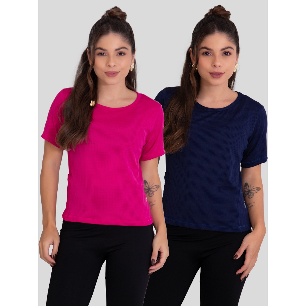 Kit 2 Camisetas Academia Feminina Com Bolso Uv50+ Poliamida Rocca - Sports & Outdoors