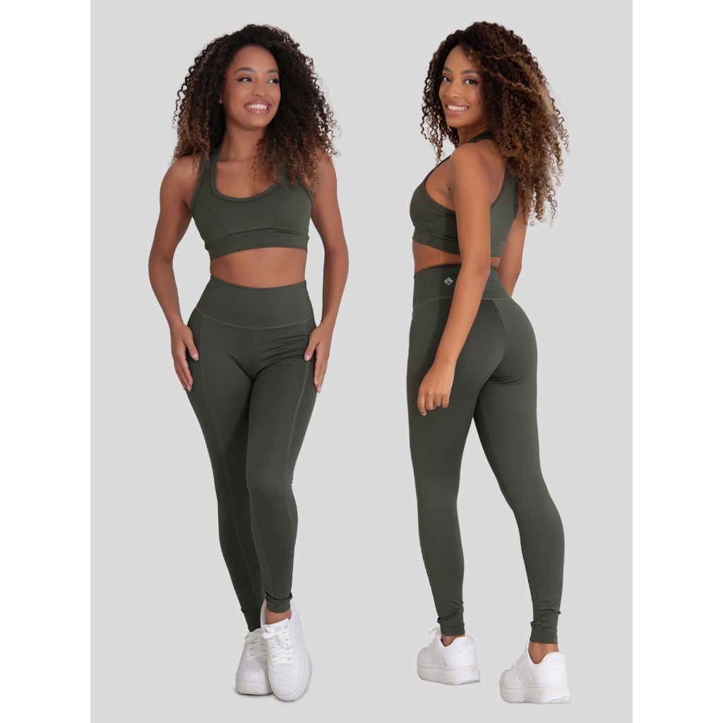 Calça Legging Feminina com Coberturas Poliamida + Top Fitness Academia em Oferta na Shopee