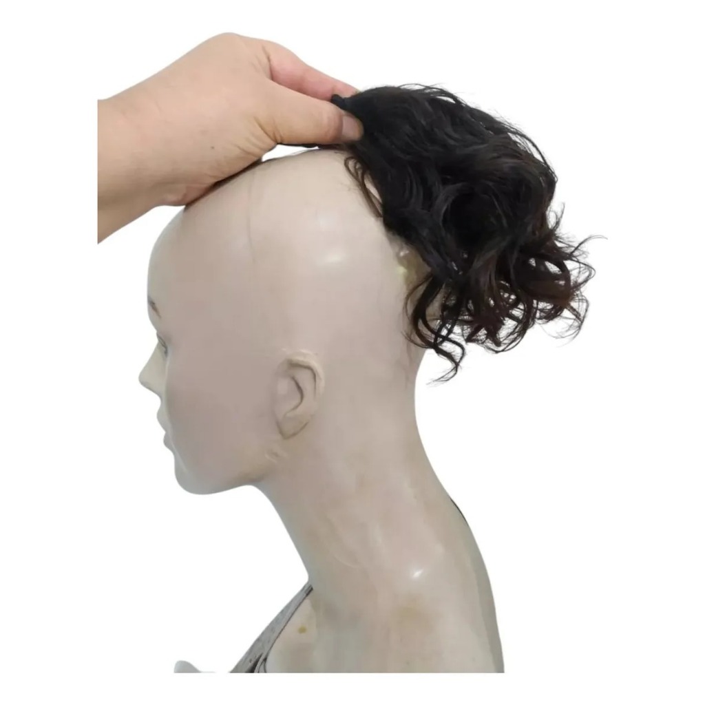 Mini Aplique Rabo de Cavalo Repicado Cacheado Cabelo Humano P/ Cabelos Curtos - Cor: Castanho
