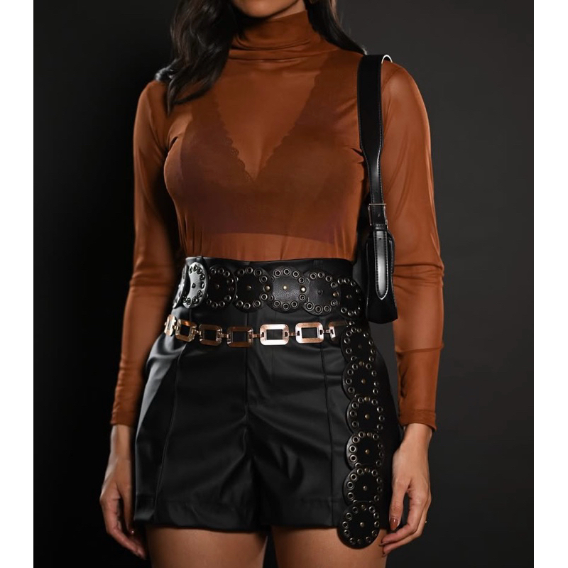Bori de Tule Preto Manga Longa  Body Transparente Elegante Sexy Bore Sensual Feminina Tendencia São João