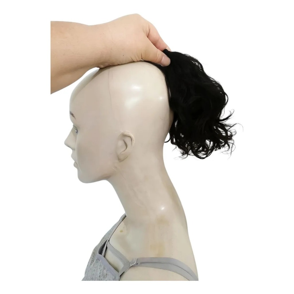 Mini Aplique Rabo de Cavalo Repicado Cacheado Cabelo Humano P/ Cabelos Curtos - Cor: Preto