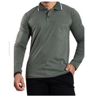 Camiseta Gola Polo Manga Longa Lisa Masculina Fio 30.1 100% Algodão Básica em Oferta na Shopee