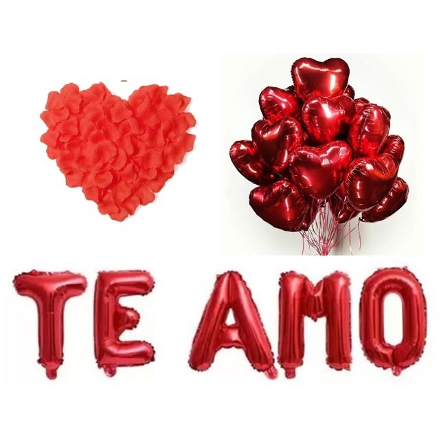 Kit 100 Pétalas + 3 Balão Coração + Te amo em Oferta na Shopee