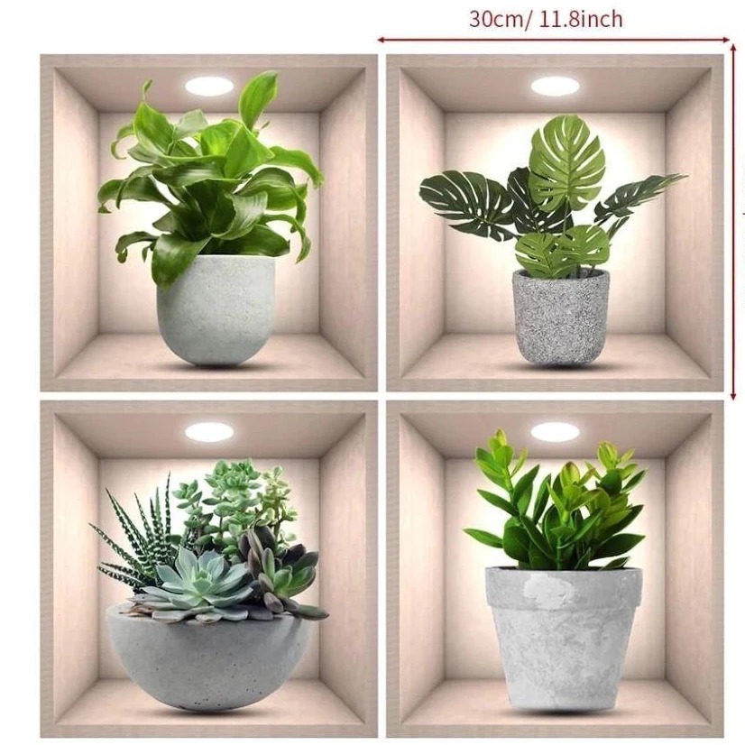 Adesivos 3 0CM X 4 0CM criativos 3D de plantas verdes decoração parede - FY802641