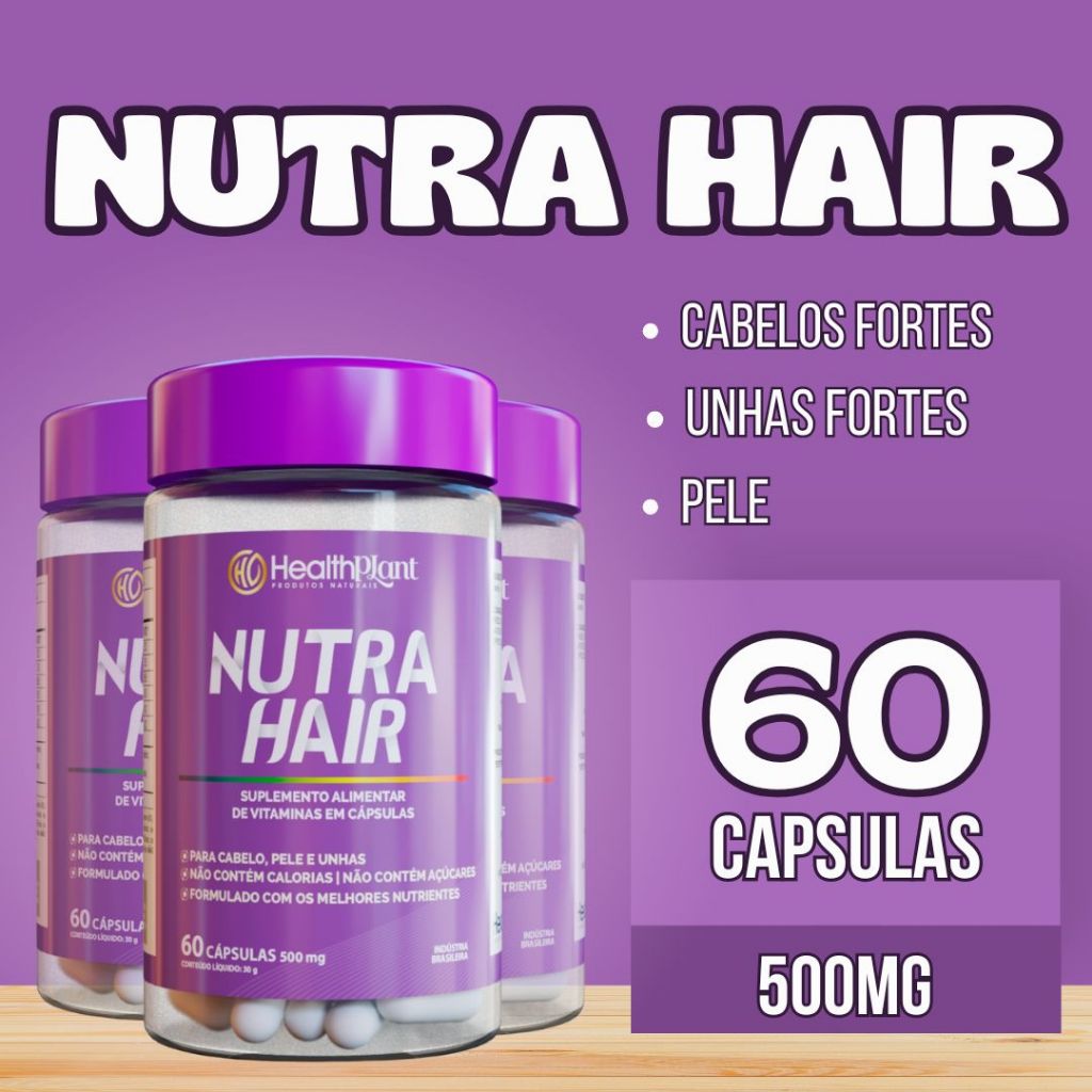 Nutra Hair Suplemento com Biotina, Zinco e Vitaminas para Cabelos Fortes, Pele e Unhas