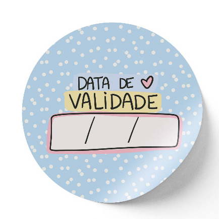 Tag Adesiva Redonda "Data de validade" | Impressão de Alta Qualidade | Fundo azul com bolinhas brancas
