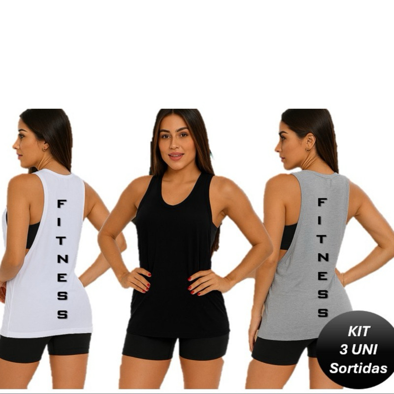 Kit Camisetas Regata Feminina Confortáveis Tampa Bumbum Para Academia Treino Caminhada