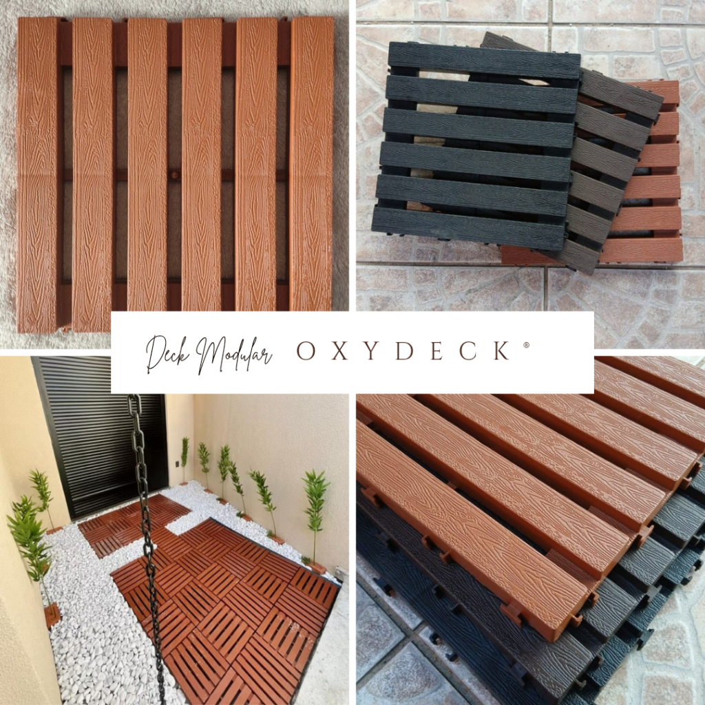 Kit 20 Deck Modular Ecológico com textura de Madeira | Piso Encaixe Jardim, Varanda e Piscina