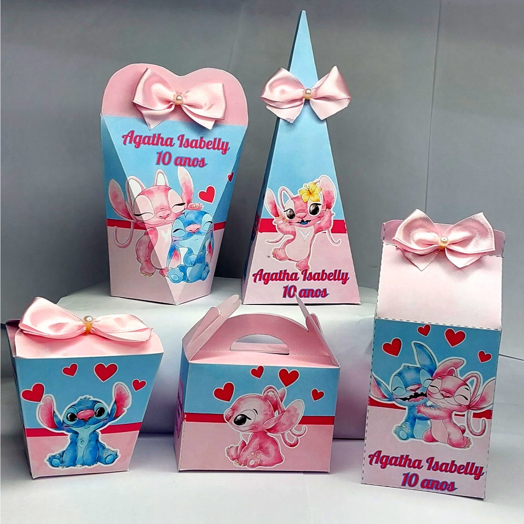 STITCH E ANGEL AQUARELA KIT 50 Caixinhas Lembrancinhas Personalizadas Decoração de Festa Aniversário Lilo e Stitch