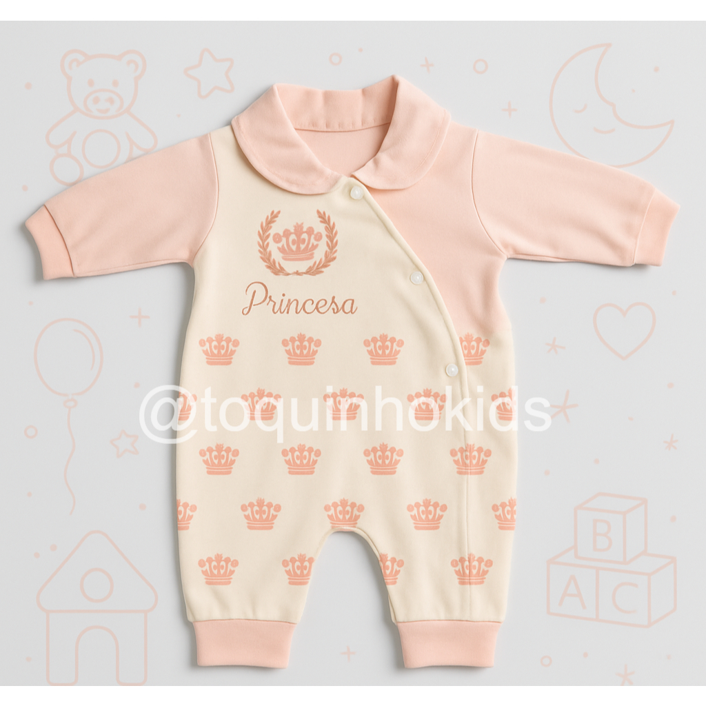 macacão para bebê menina princesa coroa