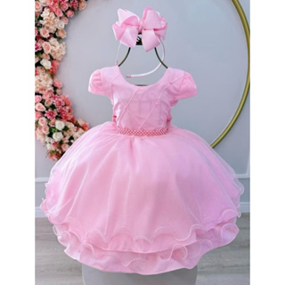 Vestido festa infantil rosa bebe rosa pink luxo realeza 1 a 4 anos em Oferta na Shopee