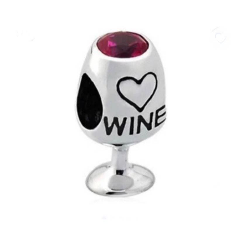 Berloque Taça Amo Vinho Prata 925 Com Certificado