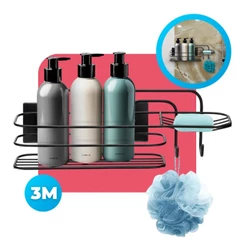 Suporte Banheiro Cantoneira Porta Shampoo Saboneteira Aramado Fita Dupla Face Preto Arthi