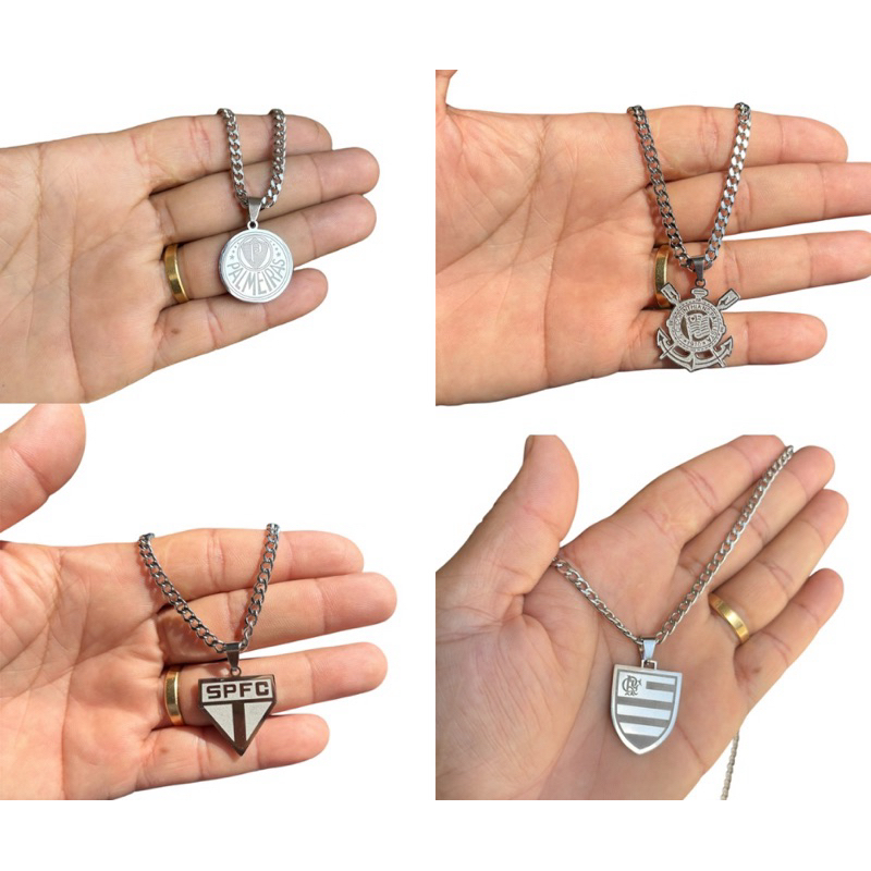 corrente com pingente times futebol aço inoxidável 60cm colar em Oferta na Shopee